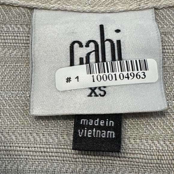 cabi Linen Blend Button Down Shirt XS Beige Striped Side Button Top - Picture 4 of 6